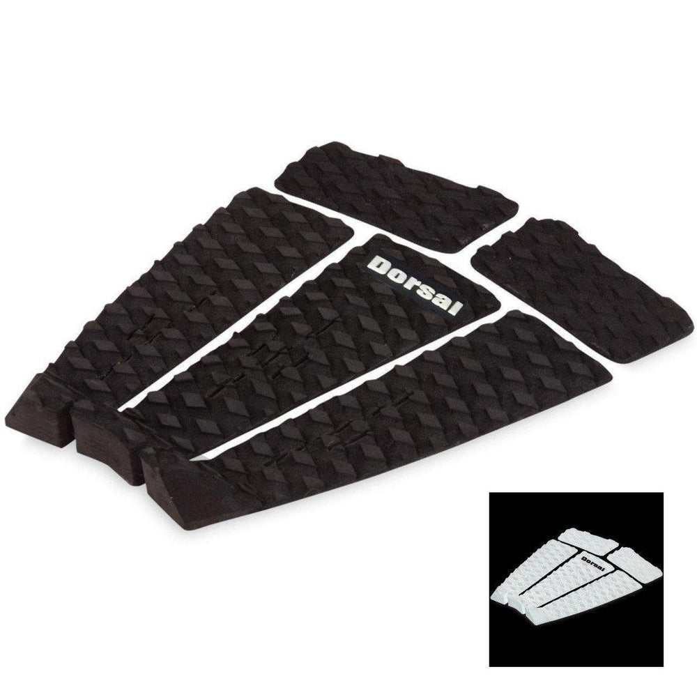 DORSAL Five 5 Piece EVA Surfboard Deck Traction Pads with Kicker Tail for Stomp Skimboards, Surf Boards, Fish Board, Funboard Black/White-0